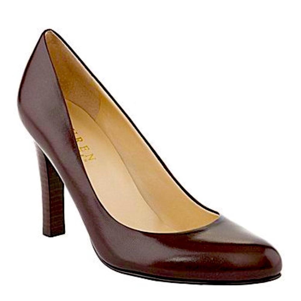 Ralph Lauren Zabrina Brown Kidskin pumps.  Stacked heels.  Size 9.5